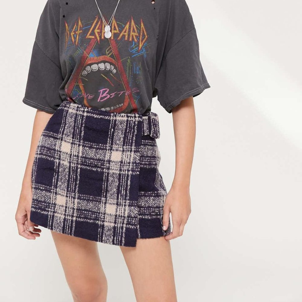 Urban Outfitters Clara Cozy Plaid Wrap Skirt